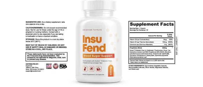 InsuFend Supplement Facts, Suggested Use, and Full Ingredients Label